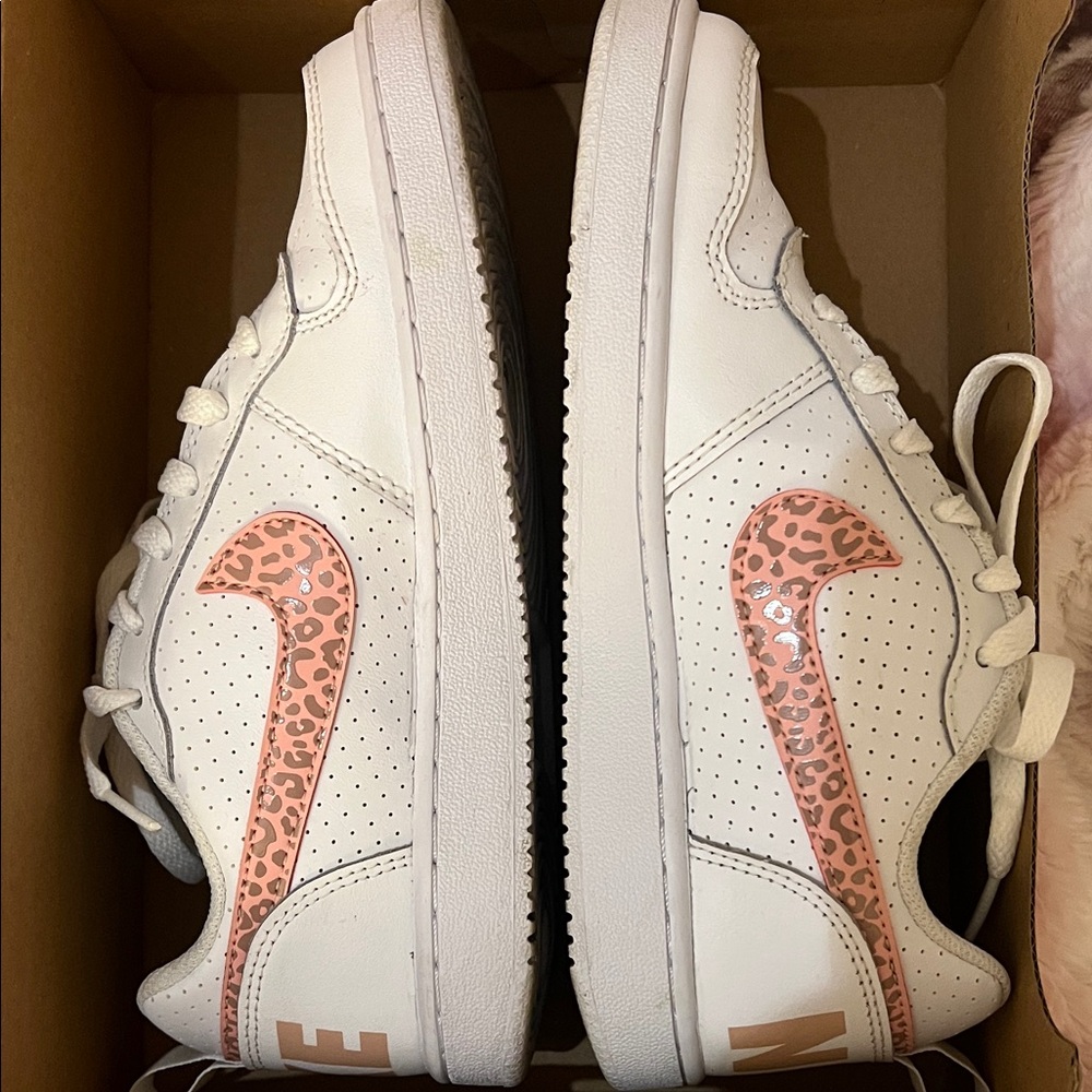 Nike Court Borough Low White and Pink leopard print Sneakers